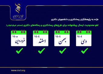 محدودیت ارسال پیشنهاده برای بهره‌مندی از حمایت‌های مستمر غیرفراخوانی برای طرح‌های پسادکتری و رساله‌های دکتری برداشته شد